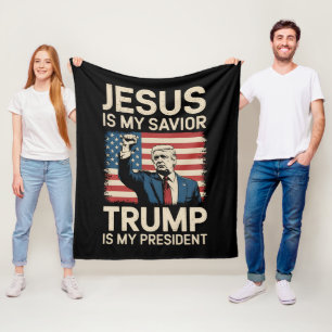 Jesus Is My Saviour Trump Is My President 47 USA Fleece Blanket