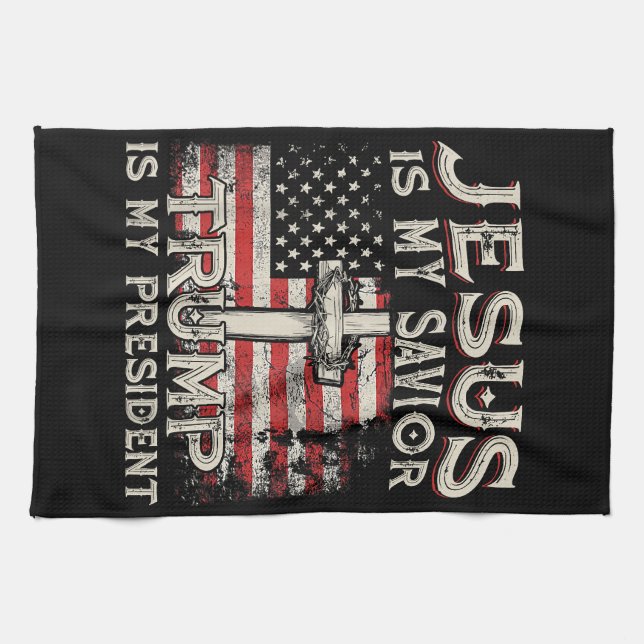 Jesus Is My Saviour Trump Is My President American Tea Towel (Horizontal)