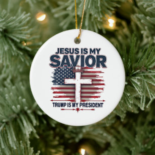 Jesus is My Saviour Trump is My President Funny  Ceramic Tree Decoration