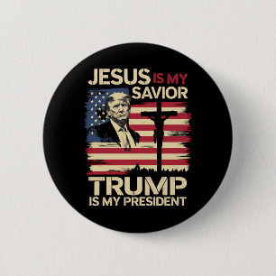 Jesus Is My Saviour Trump Is My President USA Flag 6 Cm Round Badge