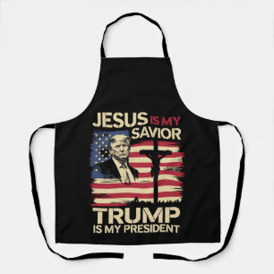 Jesus Is My Saviour Trump Is My President USA Flag Apron