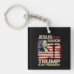 Jesus Is My Saviour Trump Is My President USA Flag Key Ring