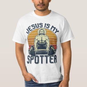 Jesus Is My Spotter Funny Christian Weightlifting T-Shirt