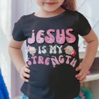 Jesus is my Strength Cute Lamb Cartoon Typography