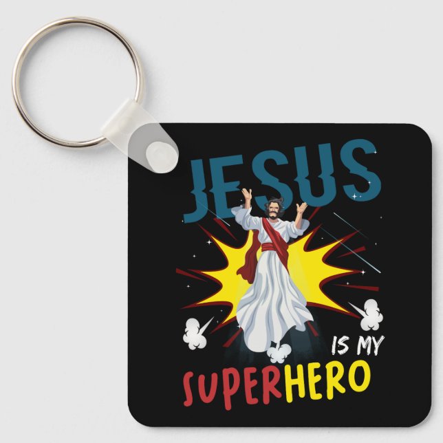 Jesus Is My Superhero Cute Powerful Christian Comi Key Ring (Front)