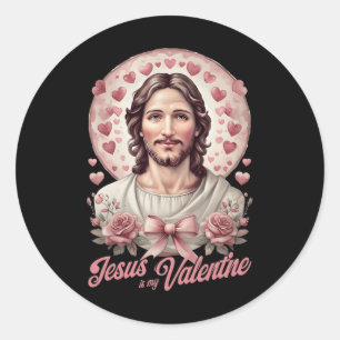 Jesus Is My Valentine Day Coquette Bow Cross Faith Classic Round Sticker