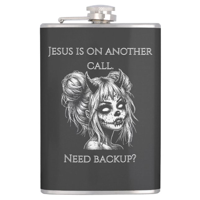 Jesus Is on Another Phone – Succubus Backup Hip Flask (Front)