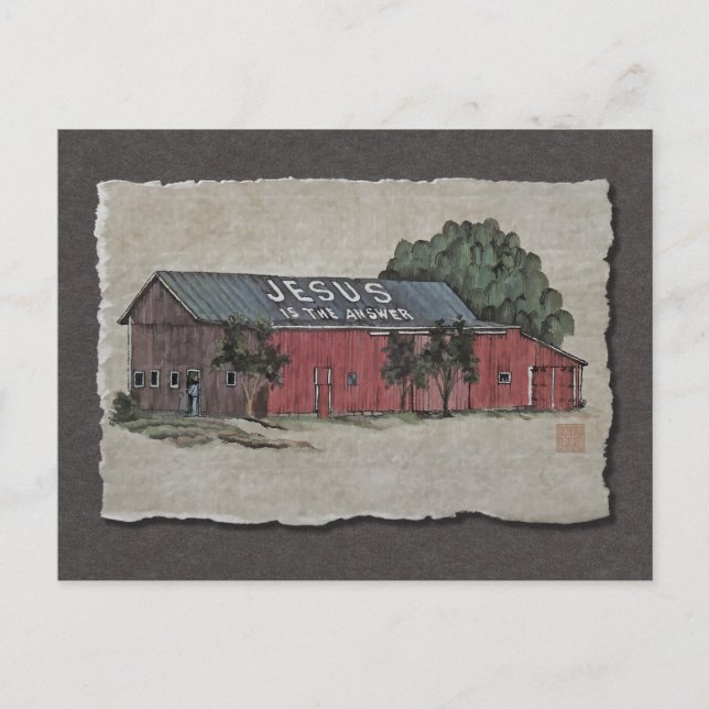 Jesus Is The Answer Barn Postcard (Front)