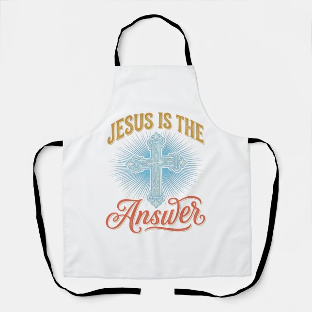 Jesus Is the Answer Christian Cross Vector Design_ Apron (Front)