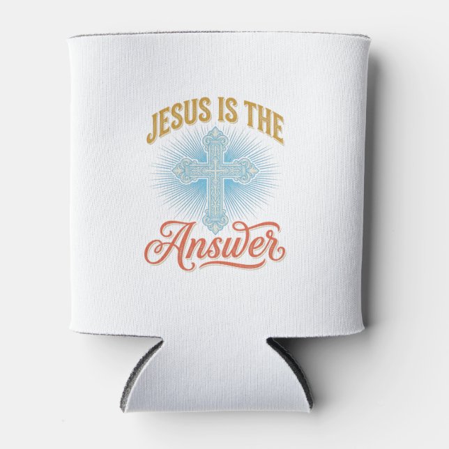 Jesus Is the Answer Christian Cross Vector Design_ Can Cooler (Front)