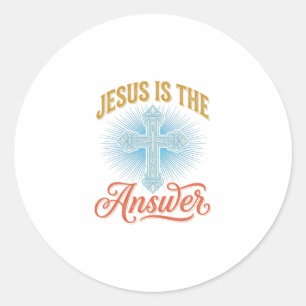 Jesus Is the Answer Christian Cross Vector Design_ Classic Round Sticker