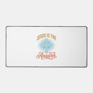Jesus Is the Answer Christian Cross Vector Design_ Desk Mat