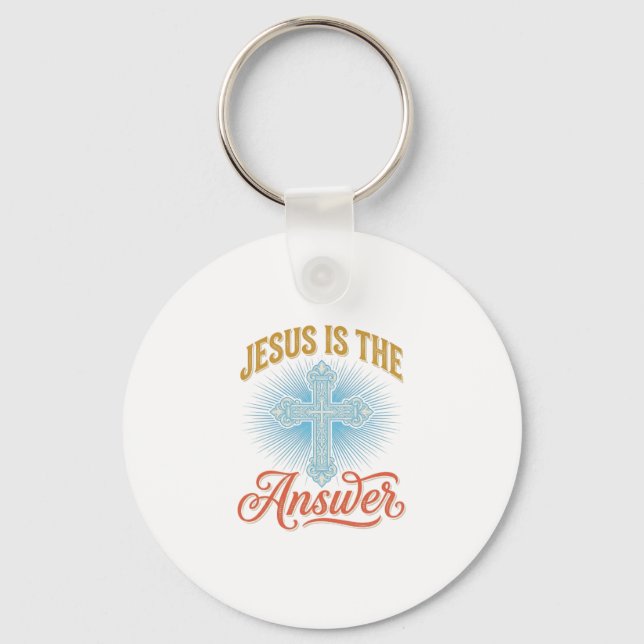 Jesus Is the Answer Christian Cross Vector Design_ Key Ring (Front)