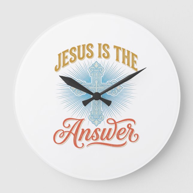 Jesus Is the Answer Christian Cross Vector Design_ Large Clock (Front)