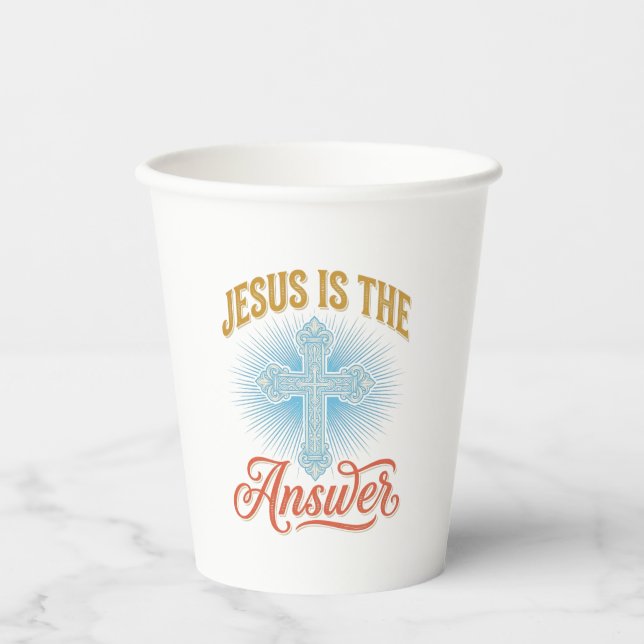 Jesus Is the Answer Christian Cross Vector Design_ Paper Cups (Front)