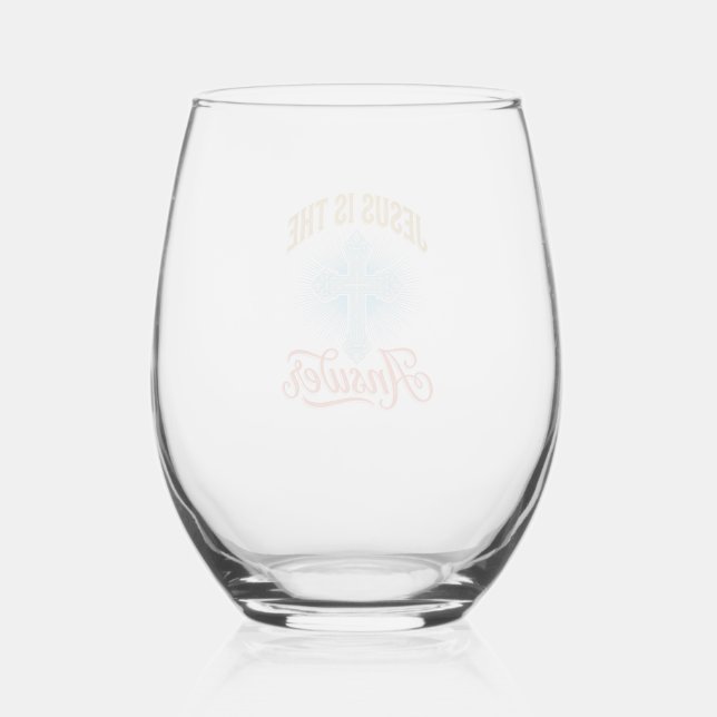 Jesus Is the Answer Christian Cross Vector Design_ Stemless Wine Glass (Front)