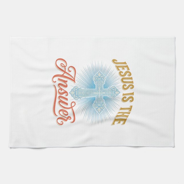 Jesus Is the Answer Christian Cross Vector Design_ Tea Towel (Horizontal)