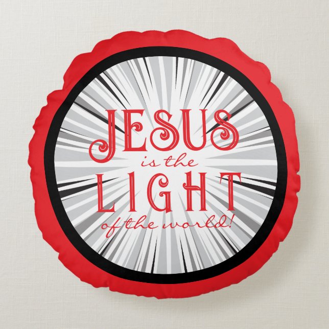 Jesus is the Light Ornament- Red/Black Round Cushion (Front)