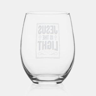 Jesus Is The Light Vintage Christian Shirt Stemless Wine Glass