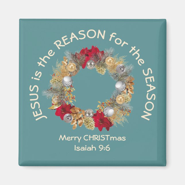 JESUS IS THE REASON Blue Christmas Magnet (Front)