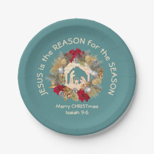 JESUS IS THE REASON Blue Christmas Paper Plate