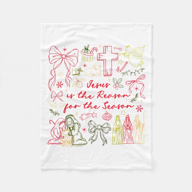 Jesus Is The Reason Christian Cross Coquette Bow C Fleece Blanket (Front)