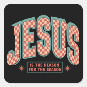 Jesus Is The Reason Christmas Christian Retro  Square Sticker
