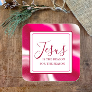 Jesus Is The Reason Cool Candy Cane Red Christmas Square Sticker