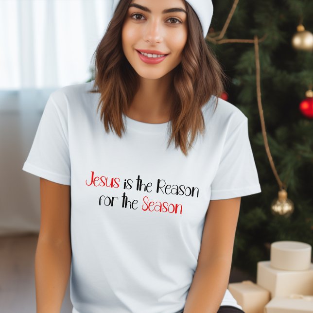 Jesus is the Reason fo the Season Red Text White  T-Shirt (Creator Uploaded)
