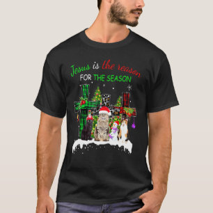 Jesus Is The Reason For Season Christmas Cat Jesus T-Shirt