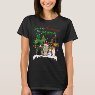 Jesus Is The Reason For Season Christmas Cat Jesus T-Shirt