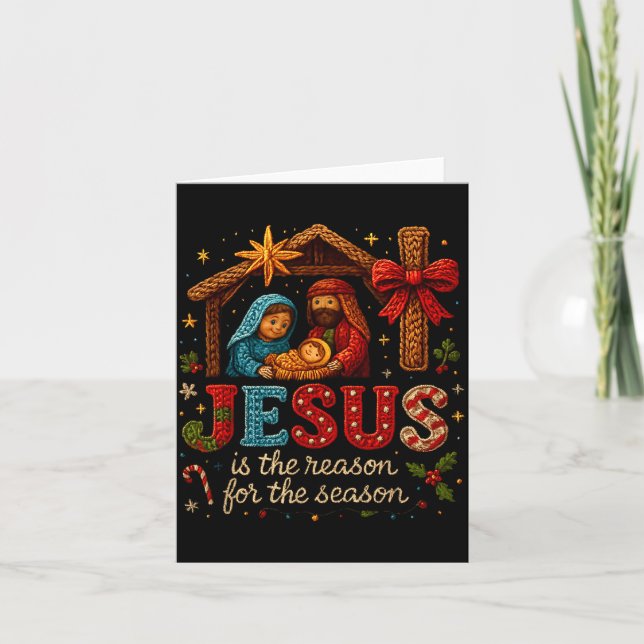 Jesus Is The Reason For Season Yarn Crochet Art De Card (Front)