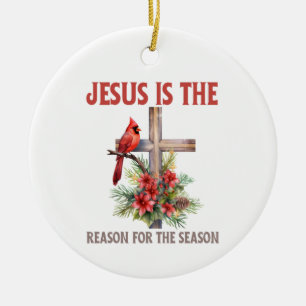 Jesus is the reason for the season Christmas cross Ceramic Tree Decoration