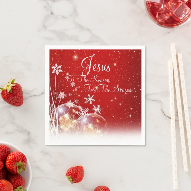 Jesus Is The Reason For The Season Christmas Red Napkin (Insitu)