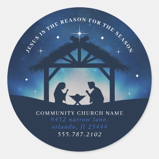 Jesus is the Reason for the Season Nativity Church Classic Round Sticker (Front)