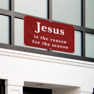Jesus is the Reason for the Season Red Christmas Banner