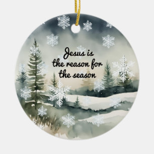 Jesus is the Reason for the Season Winter Scene Ceramic Tree Decoration