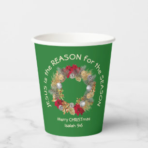 JESUS IS THE REASON Green Christmas Paper Cups