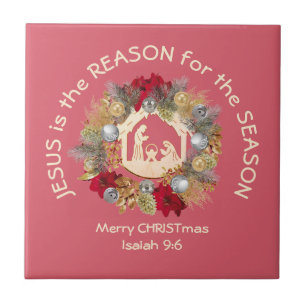 JESUS IS THE REASON Pink Christian Christmas Tile