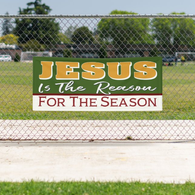 Jesus Is The Reason Red Green Christian Christmas Banner (Insitu)