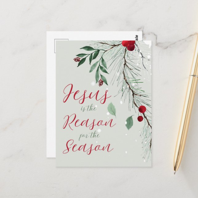 Jesus is the Reason Watercolor Christmas Winter Postcard (Front/Back In Situ)