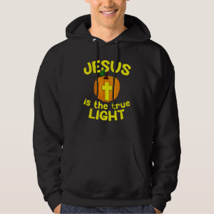 Jesus Is The True Light Pumpkin Christian Cross Hoodie