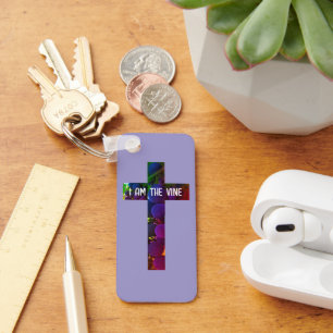 Jesus is the Vine Cross and Grapes Bible Verse Key Ring
