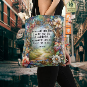 Jesus Is The Way Floral Bible Verse Christian Tote Bag