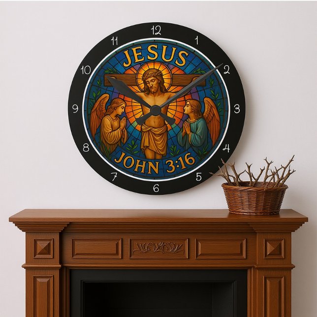 Jesus John 3:16 Stained Glass Round Clock (Creator Uploaded)