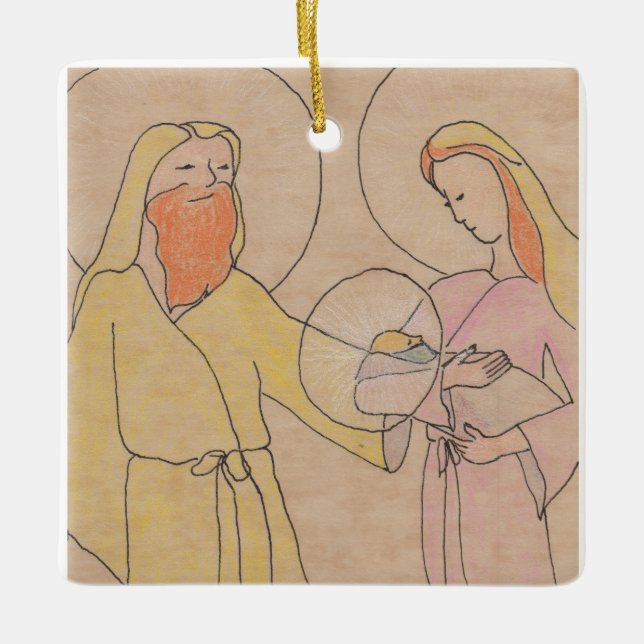 Jesus Joseph and Mary Ceramic Ornament (Front)