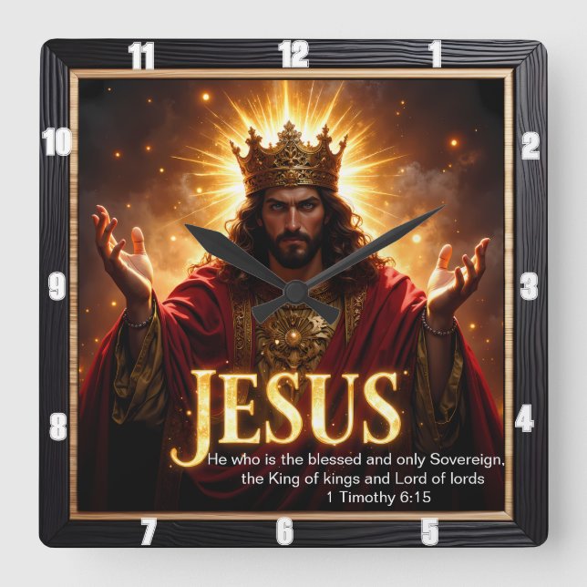 Jesus King Crown Robe Sovereign Glory  Square Wall Clock (Front)