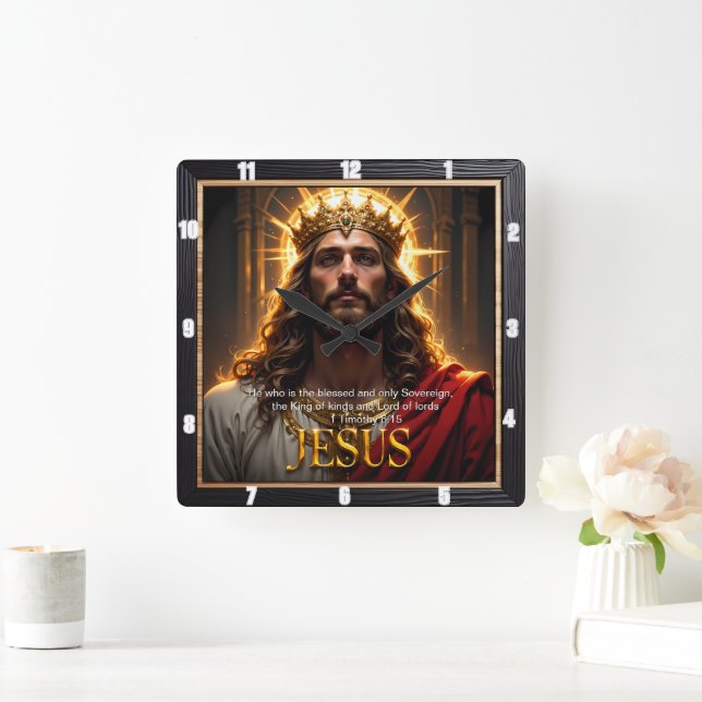Jesus King Crown Sovereign Majesty Robe Square Wall Clock (Home)