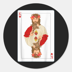 Jesus King Of Hearts Card Christian Faith Suicide Classic Round Sticker