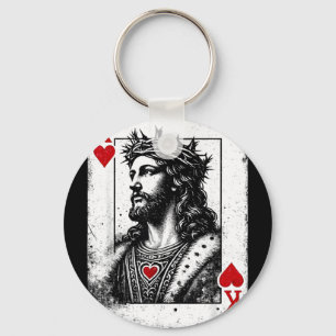 Jesus king of hearts retro religious card gameJesu Key Ring